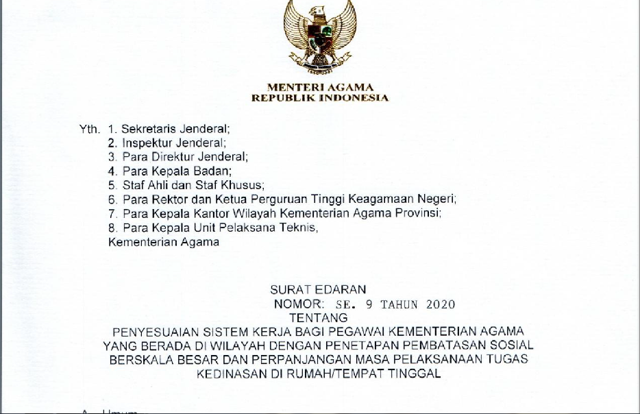 WFH ASN BDK Makassar diperpanjang hingga 13 Mei berdasarkan SE Menag No. 9 Tahun 2020